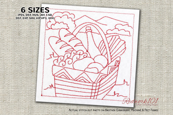 Food Basket Embroidery Design for Etsy Sellers
