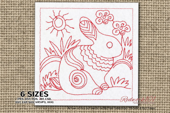 Rabbit Sitting on Meadow Redwork: A Seasonal Embroidery Review